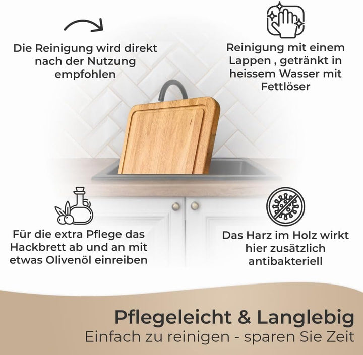 3er Schneidebrett Set - Made in EU,mit Ständer in Premium Qualität Buche, Grösse 27/30/40 cm, Küchen