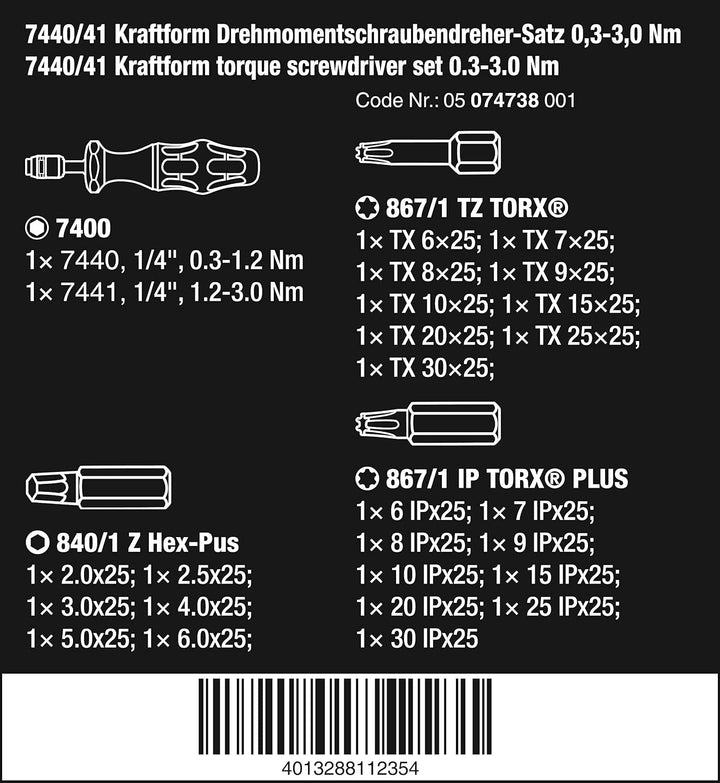 Wera 7440/41 Kraftform Drehmomentschraubendreher-Satz, 26-teilig, 05074738001