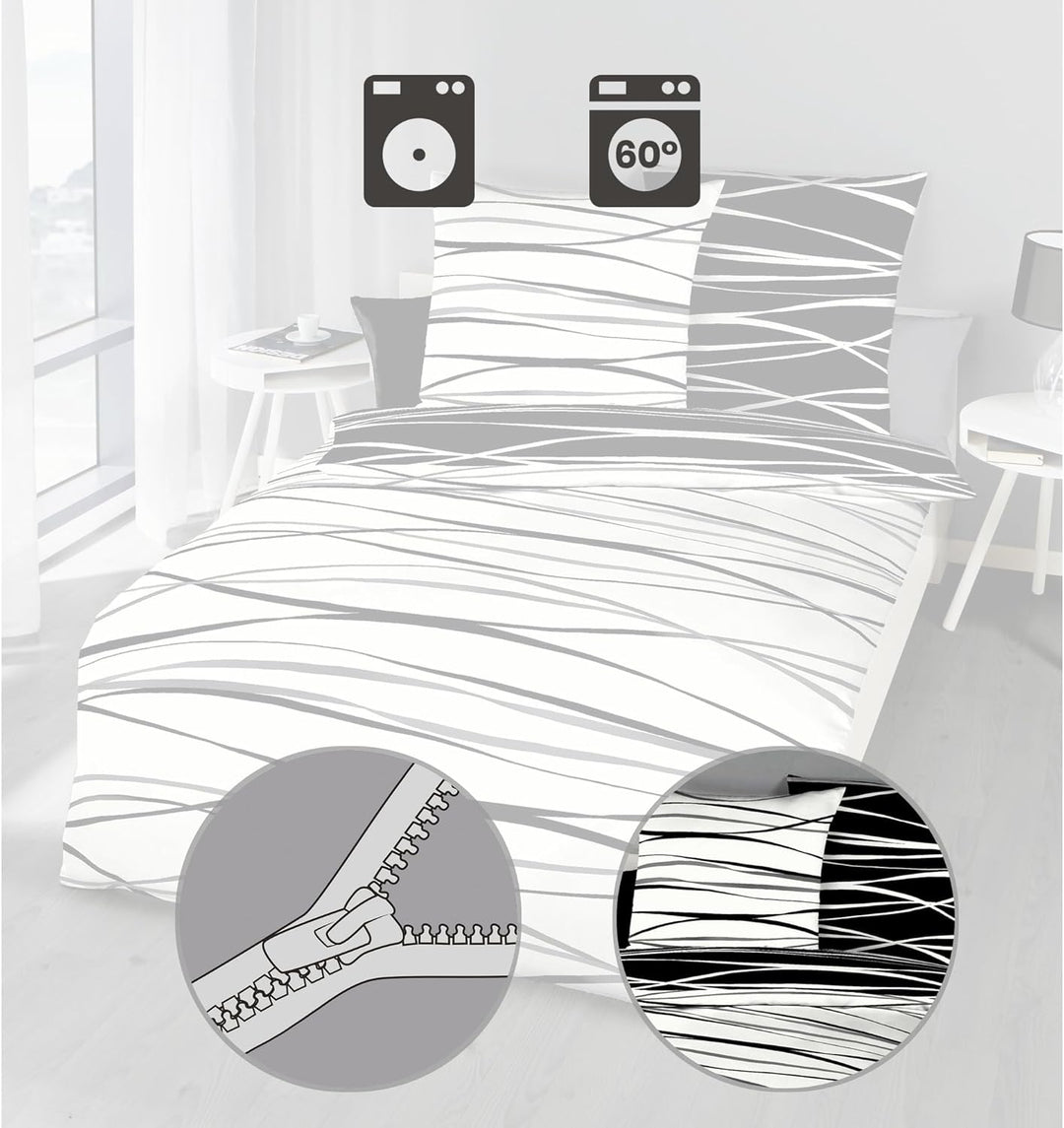 Kaeppel Wendebettwäsche Mako-Satin schwarz-weiss Grösse 155x220 cm (80x80 cm) 155x220 cm + 80x80 cm,