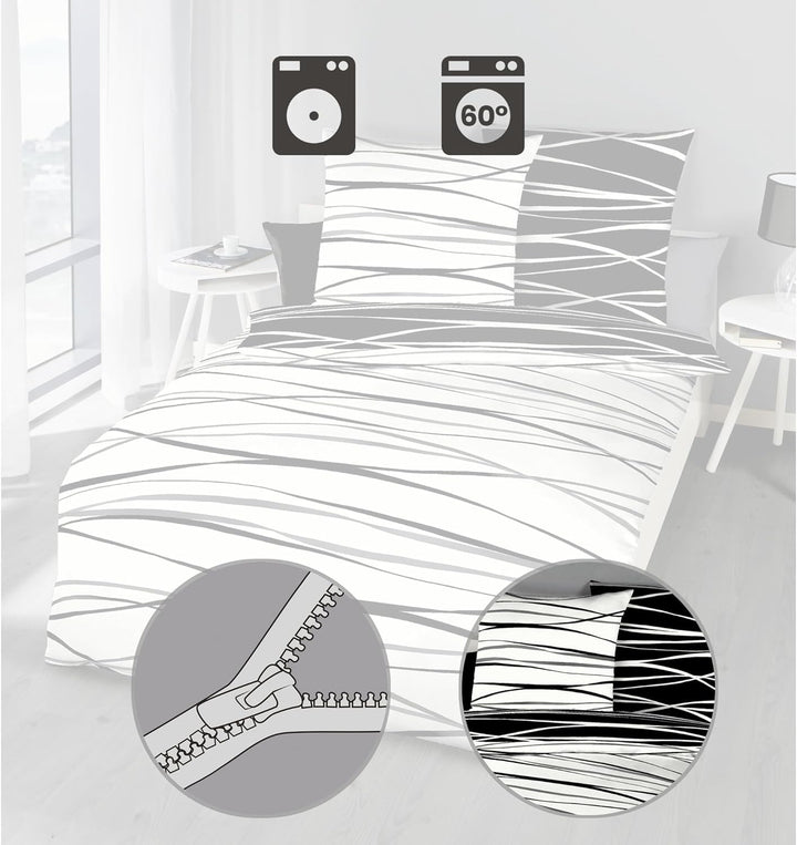 Kaeppel Wendebettwäsche Mako-Satin schwarz-weiss Grösse 155x220 cm (80x80 cm) 155x220 cm + 80x80 cm,