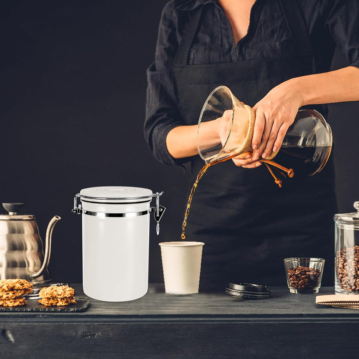 Royouzi Luftdichte Edelstahl Kaffeedose, Vakuum Kaffeedose, 1,8 L KaffeebohnenbehäLter Mit Edelstahl