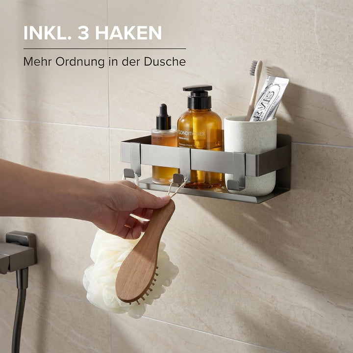 DEKAZIA Duschablage ohne Bohren grau | Duschregal ohne Bohren Duschkorb ohne Bohren Badregal ohne Bo
