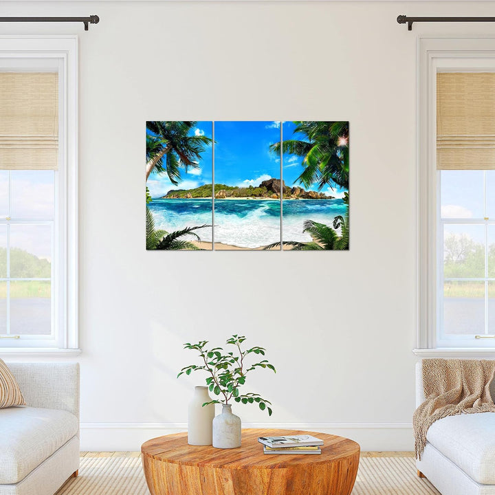 Runa Art Wandbilder Meer Strand Bild XXL Wohnzimmer Schlafzimmer Blau Palme Meer 120 x 80 cm 3 Teili