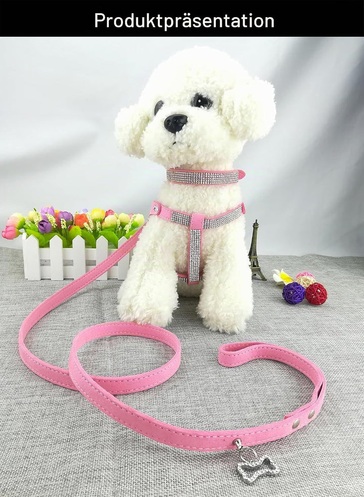 Hundehalsband &amp; Geschirr &amp; Leinen Sets Mode Komfortable Hundehalsband Diamante mit Geschirr &amp; Leinen