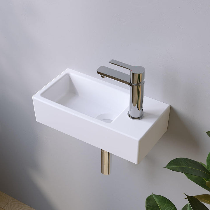 Waschbecken Keramik Waschtisch Hängewaschbecken klein Handwaschbecken Weiss Eckig 40 x 20 cm Badezim