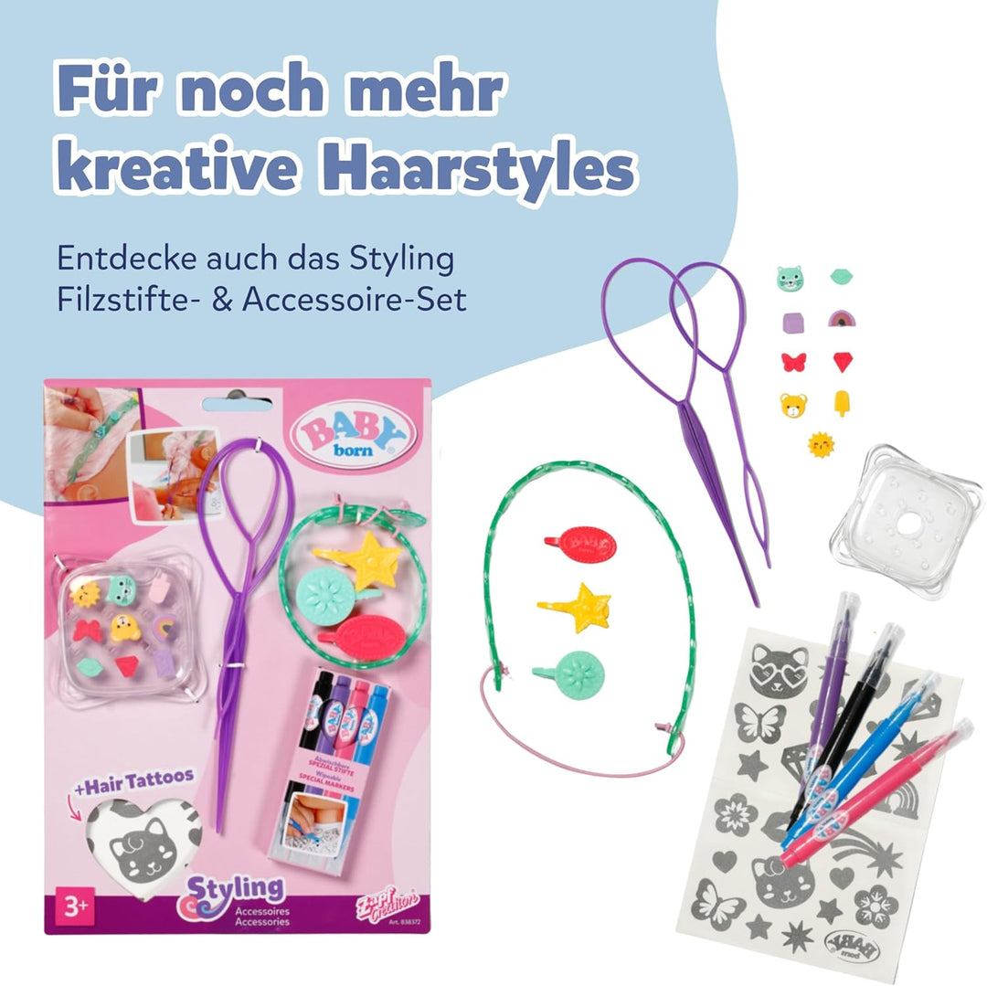 BABY born Stylingkopf Carla - Frisierkopf mit hochwertigem Nylon-Haar - Inkl. Haarspangen, Bändern &