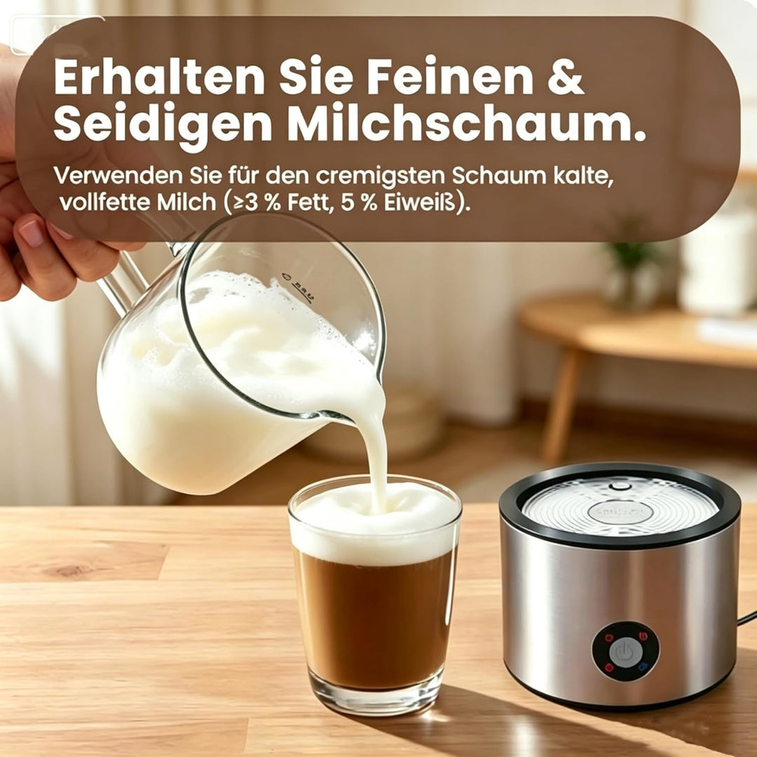 Milchaufschäumer Elektrisch 4 in 1, Milchschäumer Induktion 500ml Kalt Warm, Automatische, Spülmasch