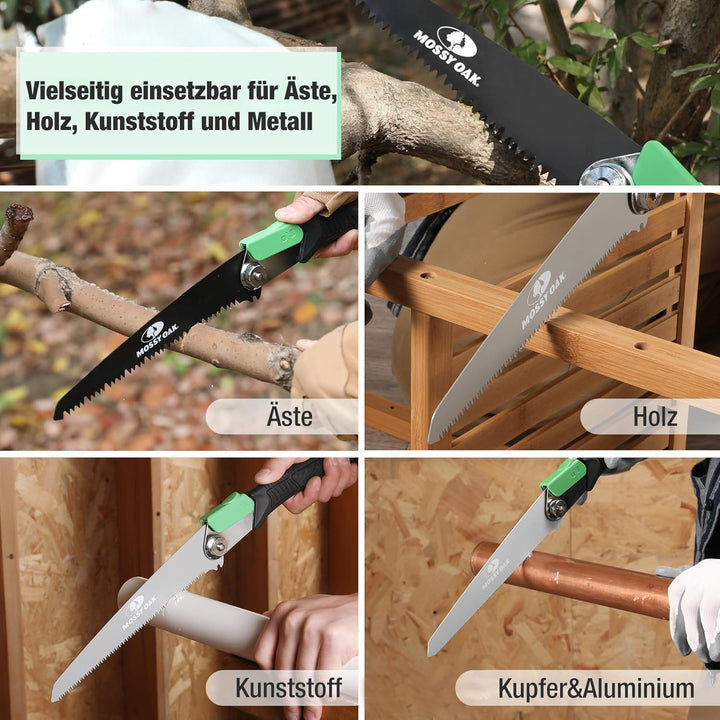 Mossy Oak 3 in 1 Handsäge Astsäge klappbar inkl. 3 scharfe Klingen aus Cr-V, Multifunktions Klappsäg