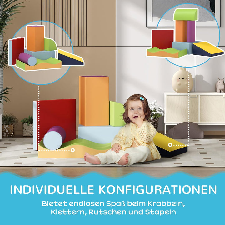 HOMCOM 7 TLG. Schaumstoff Bausteine Kinder Softbausteine Toben & Klettern Bauklötze Weiche Riesenbau