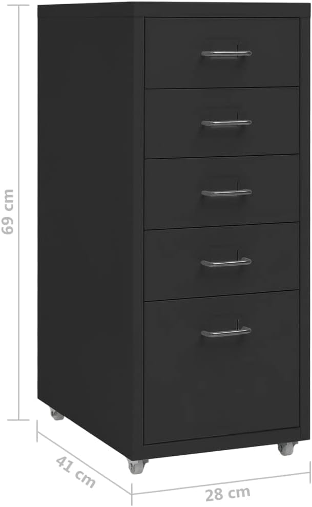 Myheimly Aktenschrank 5 Schubladenmit Rollen Schwarz 28x41x69cm Aktenschrank mit Rollen Rollcontaine