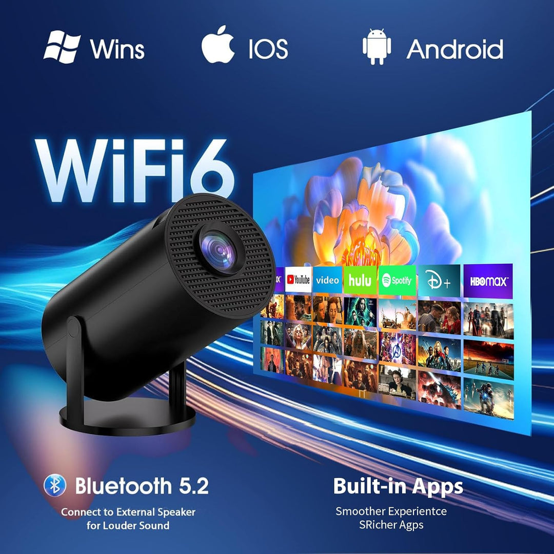Mini Beamer 4K Full HD 1080P mit Apps Projektor, Smart Beamer mit WiFi 6 und Bluetooth 5.2 Auto Keys
