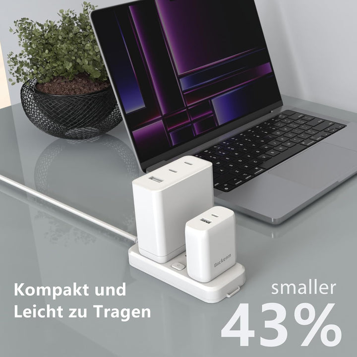 Qackenm USB C Ladegerät 65W, GaN Schnellladegerät mit 2M USB-C Kabel, 2-Port USB-C Netzteil PPS für