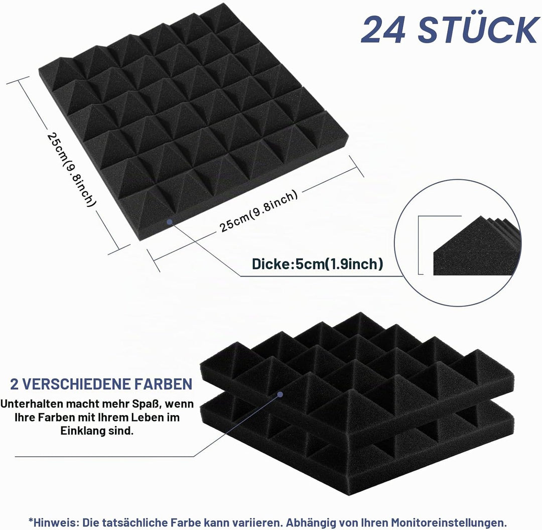 AGPtEK Schalldämmende Polsterung 24 Stück Schaumstoff-Dämmplatten 25 x 25 x 5 cm Akustikschaumstoff