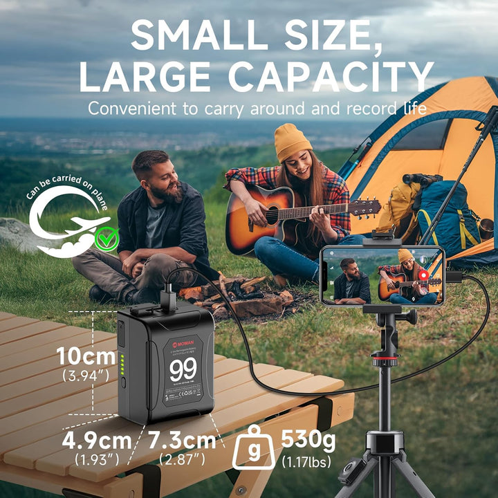 V-Mount Akku, Moman Power99 V-Lock Battery mit Dual D-Tap & 65W PD USB-C Output 99Wh/14.4V 15A 200W