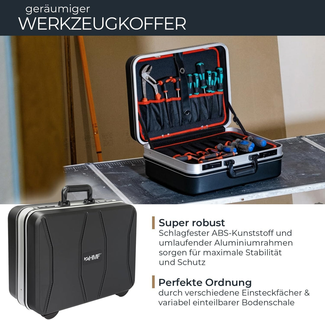 HMF 15601-02 Werkzeugkoffer leer, Werkzeugkiste gross aus ABS-Kunststoff | 47 x 40 x 22 cm, Koffer