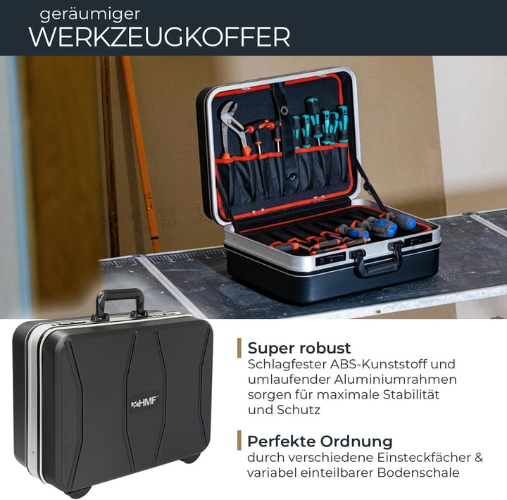 HMF 15601-02 Werkzeugkoffer leer, Werkzeugkiste gross aus ABS-Kunststoff | 47 x 40 x 22 cm, Koffer