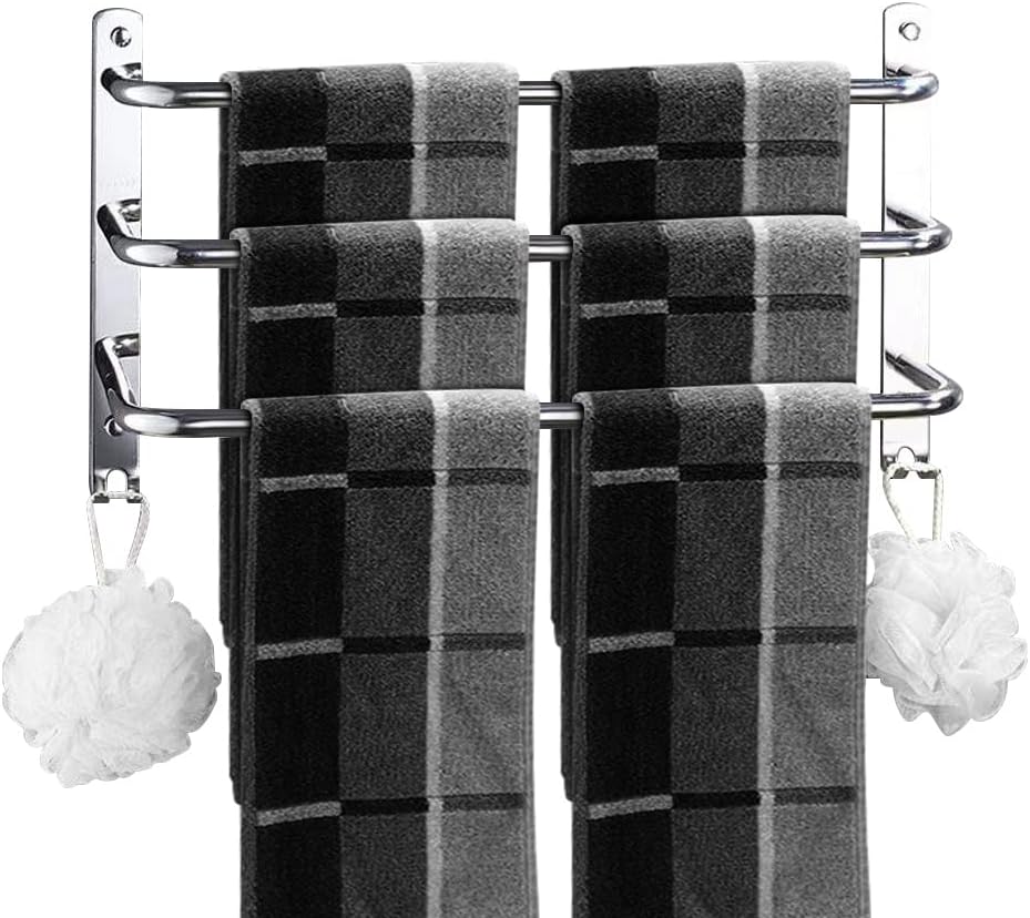 HONPHIER® Handtuchhalter Chrom Handtuchstangen Edelstahl mit Haken Handtuchstange Bad 60 cm, Handtuc