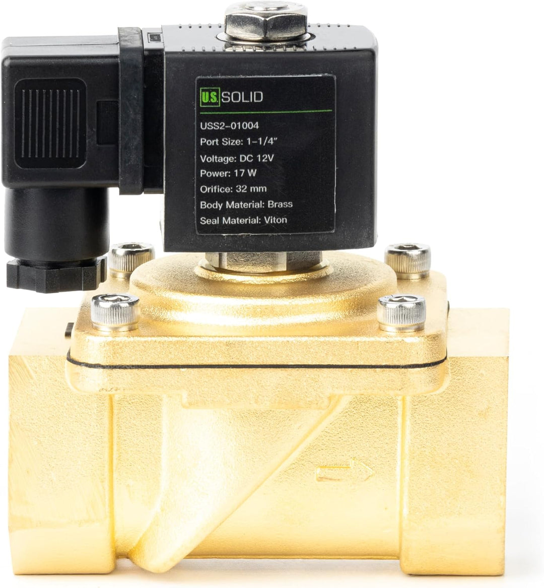 U.S. Solid 1-1/4" Magnetventil - Messing DC 12V mit Viton-Dichtung, stromlos geschlossen, Anschlussd