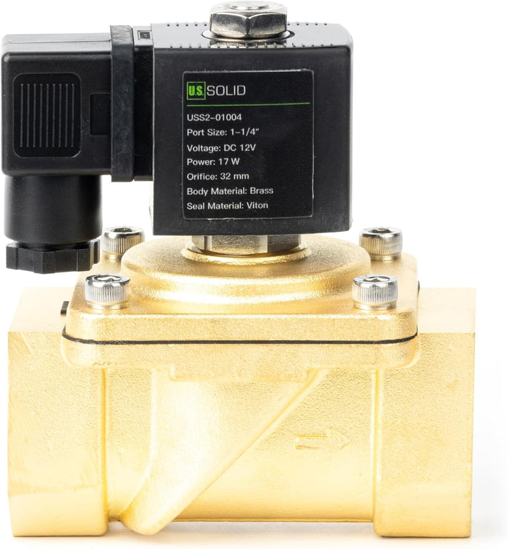 U.S. Solid 1-1/4" Magnetventil - Messing DC 12V mit Viton-Dichtung, stromlos geschlossen, Anschlussd
