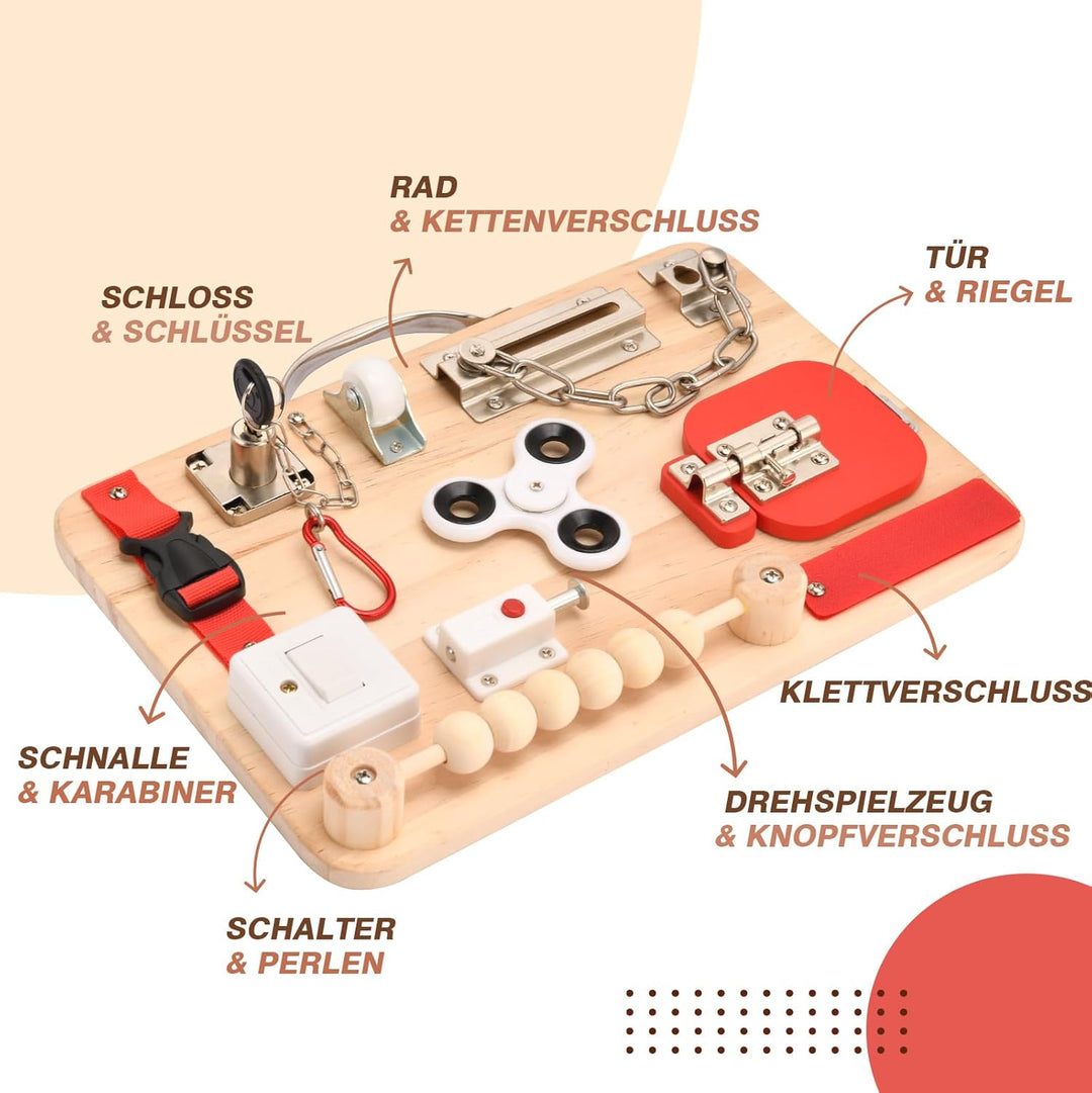 Potatomato Montessori Busy Board - Baby Spielzeug Sensorik Holzspielzeug für Kinder, Motorikspielzeu