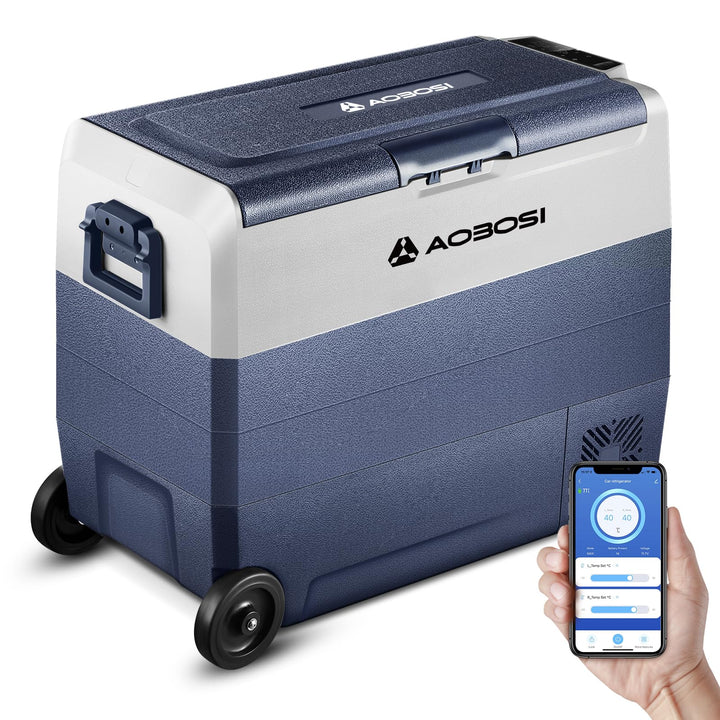 AAOBOSI Kompressor Kühlbox 60 L, Kühlbox Auto Mit APP Steuerung, 12/24 V und 100-240 V Camping Kühls