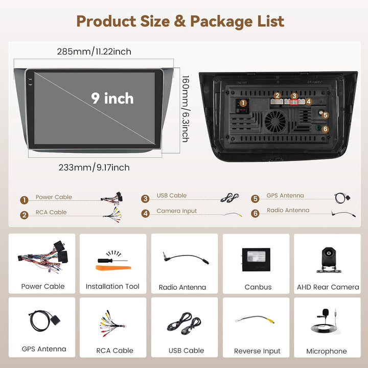 Hikity Android 15 4+128G Autoradio für Seat Altea 2004-2016 mit 9 Zoll Incell Touchscreen, Autoradio
