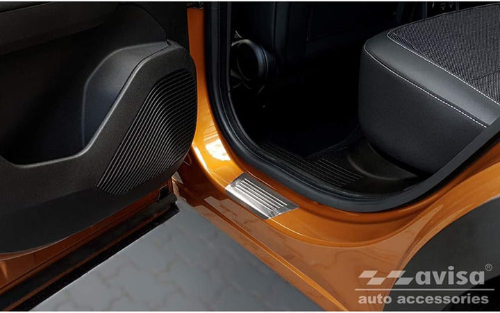 Avisa Stainless Steel Door sill Protectors Compatible with Renault Captur II 2020- 'Lines' - 4-Piece