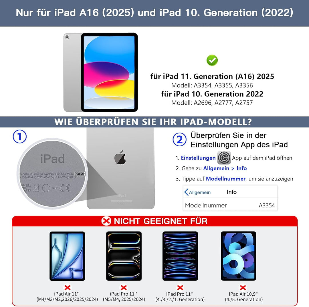 Hülle mit Tastatur für iPad 11. Generation (A16, 2025)/10. Generation, Magic Keyboard mit 11-Farben