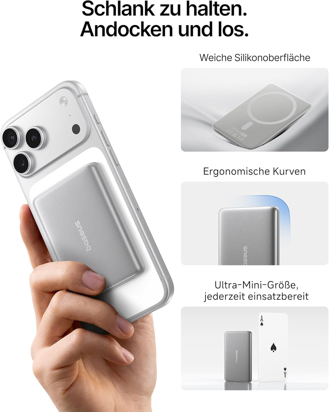 Baseus Picogo AM31 Mini MagSafe Powerbank, Slim 20W Schnellladen 5000mAh Magnetische Powerbank, Wire
