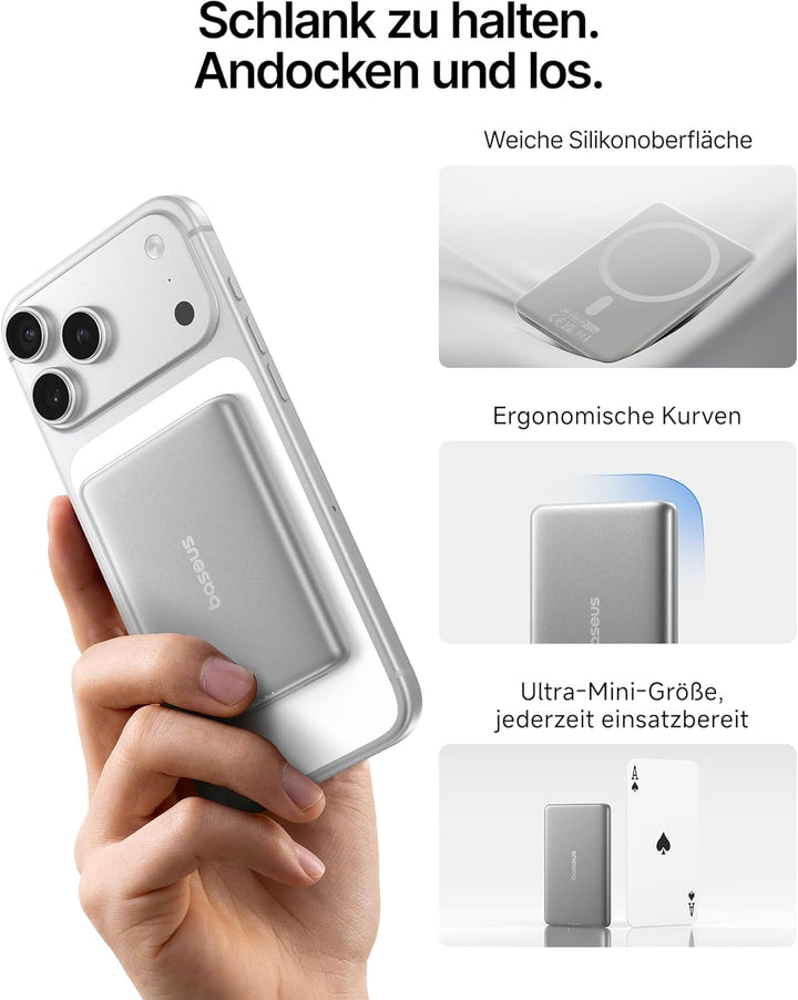 Baseus Picogo AM31 Mini MagSafe Powerbank, Slim 20W Schnellladen 5000mAh Magnetische Powerbank, Wire