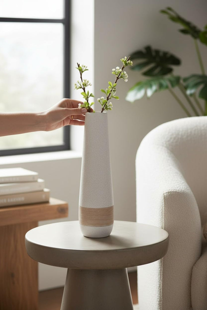 Gilde Deko grosse Vase XL Bodenvase aus Keramik - Deko Wohnzimmer - Farbe: Braun Creme Höhe 46 cm