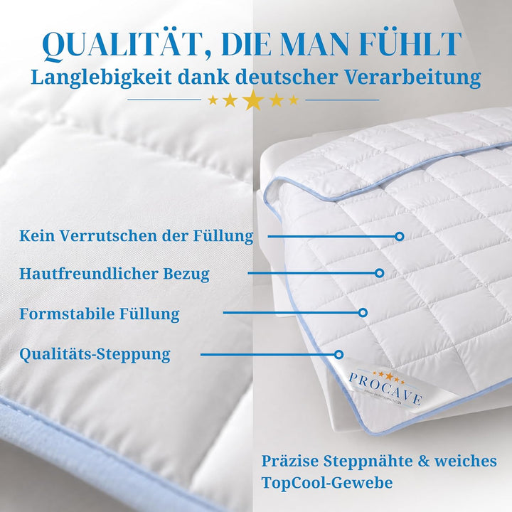 PROCAVE TopCool Qualitäts-Bettdecke für den Sommer 135x220cm, Soft-Komfort-Bettdecke, kochfeste Step