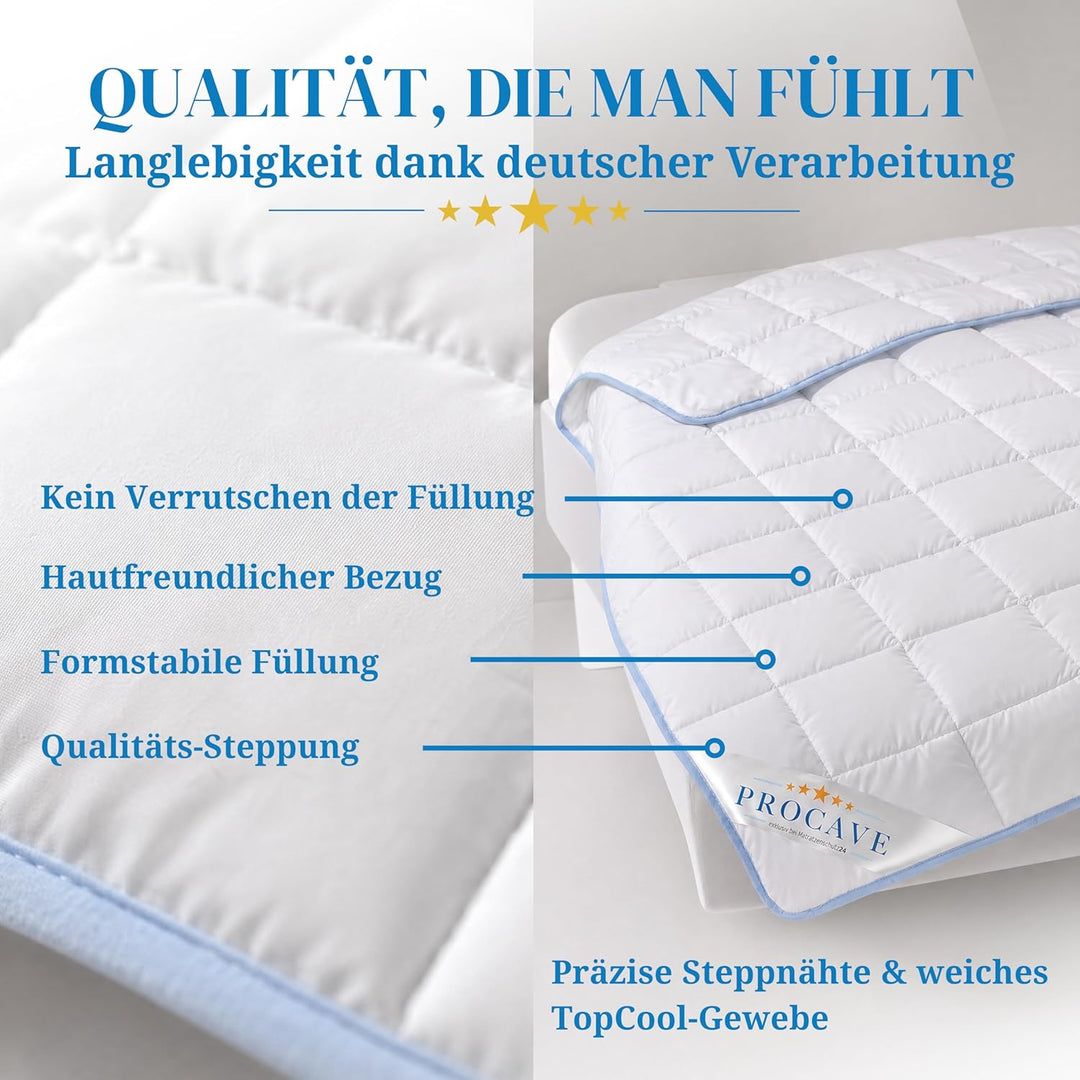 PROCAVE TopCool Qualitäts-Bettdecke für den Sommer 200x220cm, Soft-Komfort-Bettdecke, kochfeste Step