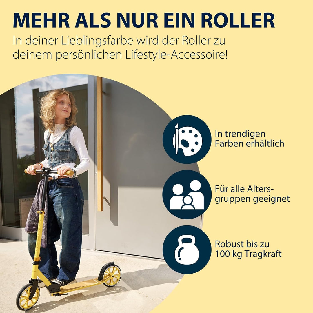 HUDORA Scooter Up 200 - Geräuscharmer Aluminium-Roller für bis zu 100kg - Höhenverstellbarer & zusam