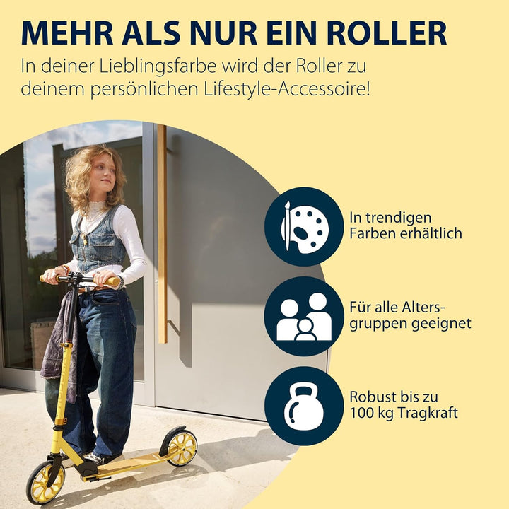 HUDORA Scooter Up 200 - Geräuscharmer Aluminium-Roller für bis zu 100kg - Höhenverstellbarer & zusam