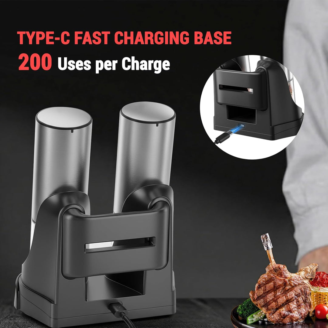 [Verbesserte grössere Kapazität] Elektrisches Salz- und Pfeffermühlen-Set mit USB-Ladebasis, 95 ml g