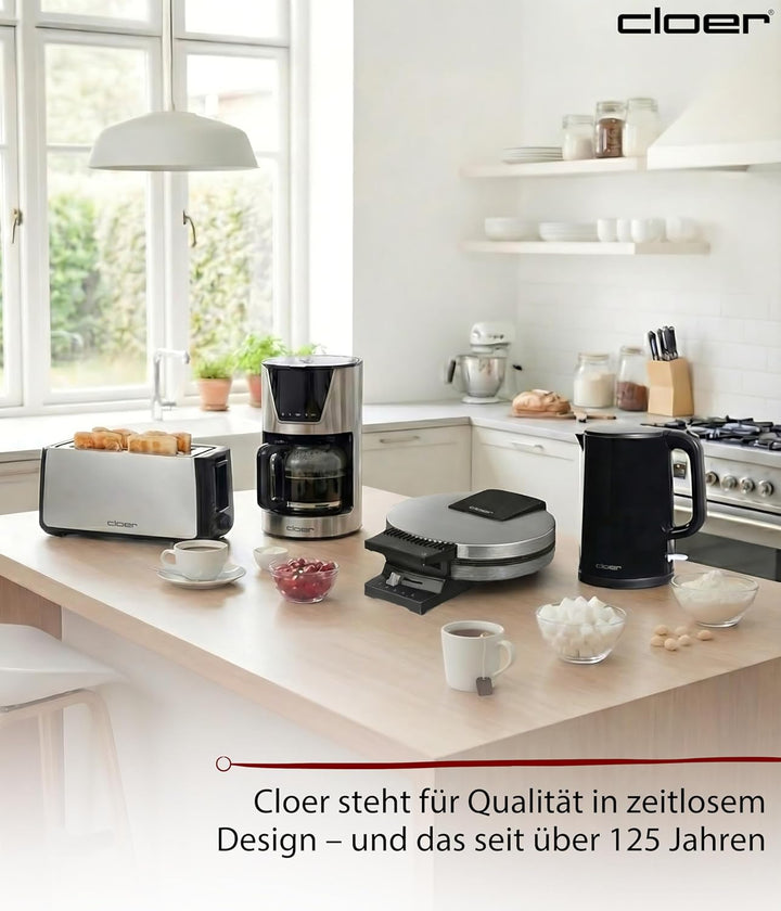 Cloer 4320 Wasserkocher 1,5L,1500W, Edelstahlbehälter & Deckel, automatische Abschaltung, Überhitzun