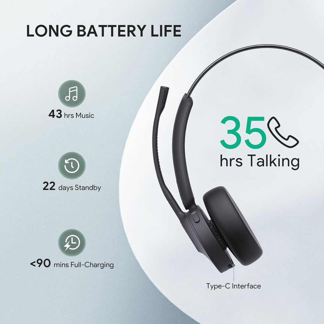 Yealink BH70 mit Ständer Bluetooth Headset mit Mikrofon für homeoffice, bis zu 35h Gesprächszeit, Te