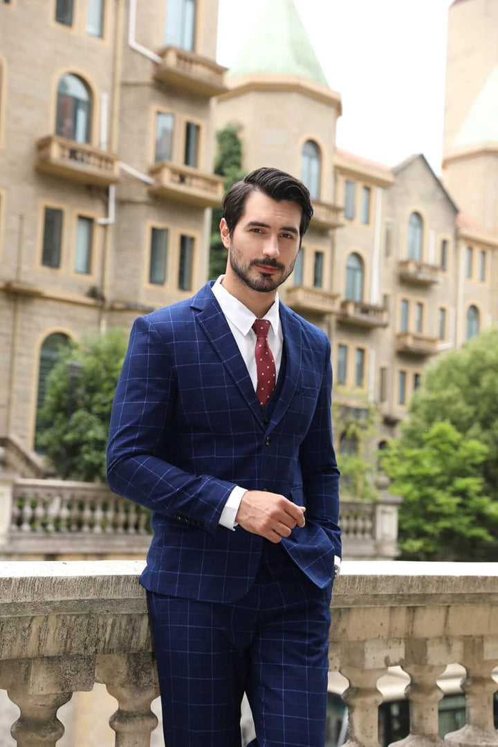 Allthemen Herre Anzug Kariert Herrenanzug Slim Fit 3 Teilig Anzüge für Business Hochzeit L #6238 Dun