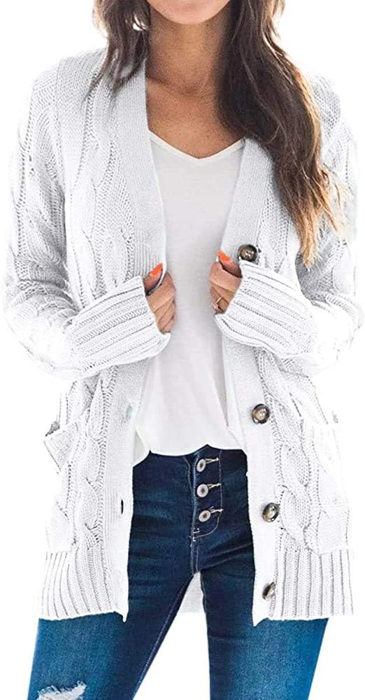 Maavoki Strickjacke Damen lang Elegant Open Front Grobstrick Strick Cardigan Langarm Strickjacken mi