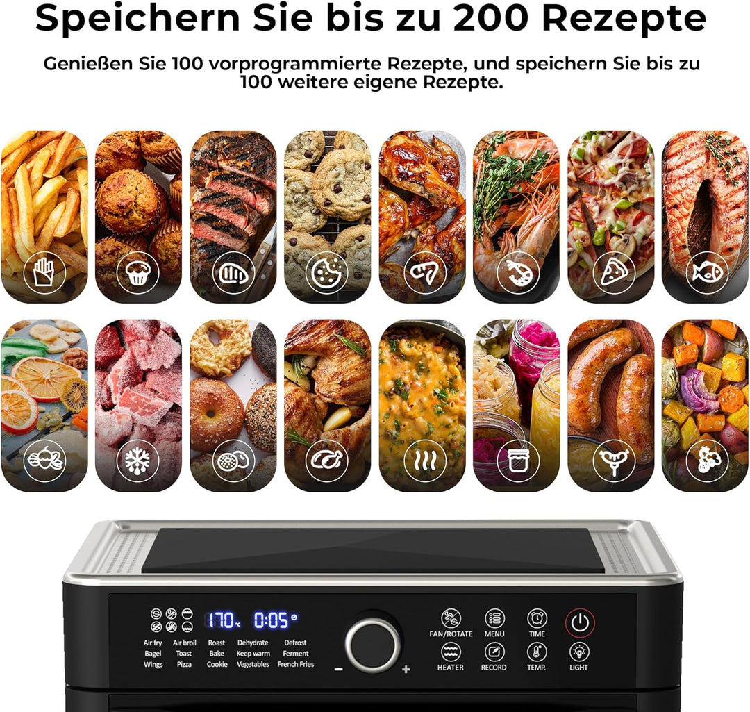 Balter Heissluftfritteuse XXL 22L Airfryer, 200 Programme, 40°-230°, Dörrautomat, 16 in 1 heissluftf