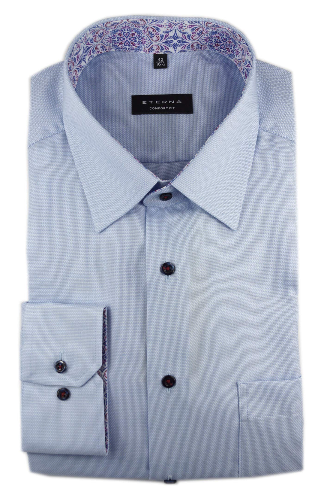 eterna Herren Langarm Business Hemd Comfort Fit Struktur Unifarben Kent Patch 3270.12.E14E (Hellblau