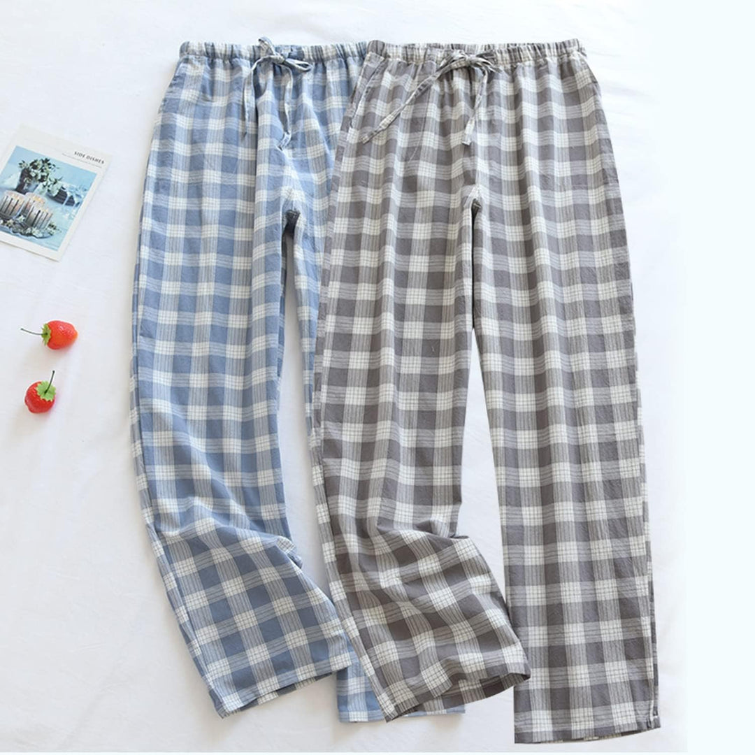 2er Pack Herren Schlafanzughose Baumwolle Pyjamahose Herren Lang Pyjamahose Karierte Nachtwäsche L 0