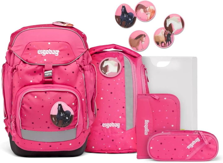 ergobag pack Set ergonomischer Schulrucksack, 6-teilig, Urlaub auf dem ReitBärhof - Pink, Einheitsgr