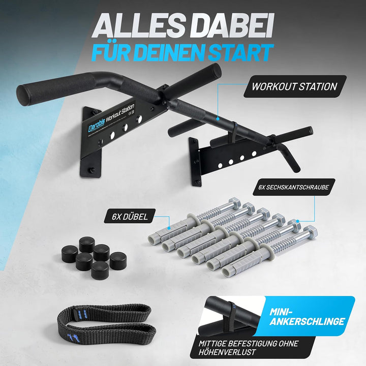 aerobis® Workout Station | Premium Klimmzugstange | Innovative Fitnessgeräte Befestigung + Lagerung
