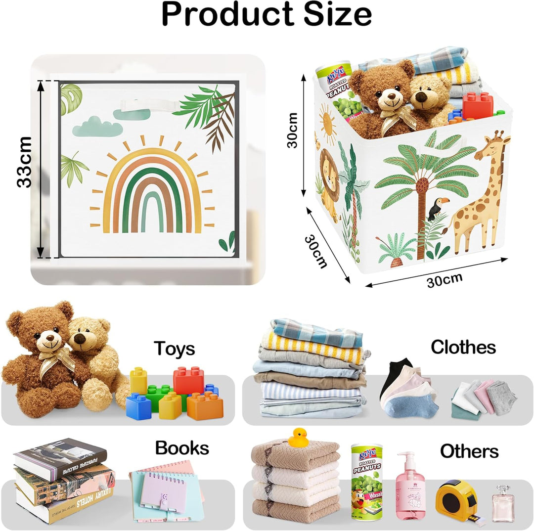 30cm Aufbewahrungsbox 3 Stück Boho Tier Giraffe Löwen Aufbewahrungskorb Kinder Falt Tropische Blätte