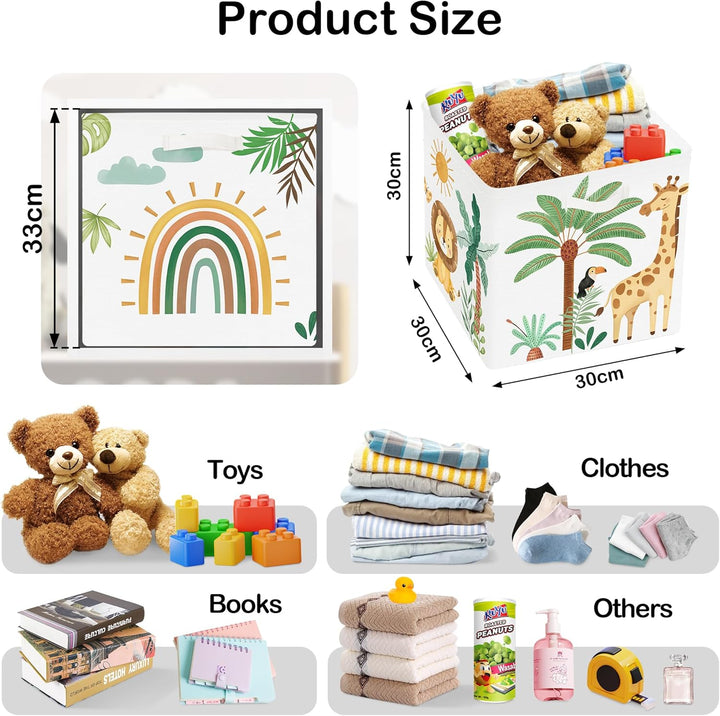 30cm Aufbewahrungsbox 3 Stück Boho Tier Giraffe Löwen Aufbewahrungskorb Kinder Falt Tropische Blätte