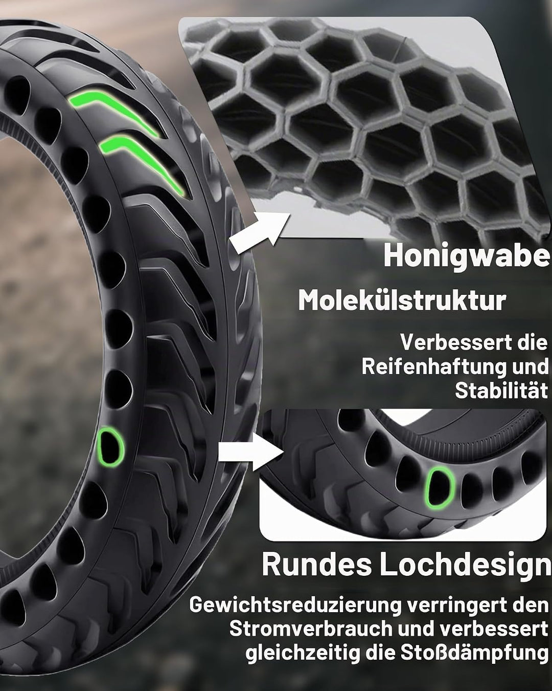 1er-Pack E-Scooter-Reifen 50/75-6.1 Schlauchlose Vollgummireifen, die Auch für die Grössen 8,5 x 2,0
