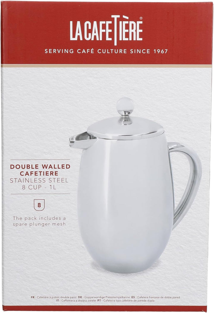La Cafetière Edelstahl doppelwandige isolierte Cafetière 8 Tassen, Edelstahl, silber 8 Tassen Cafeti