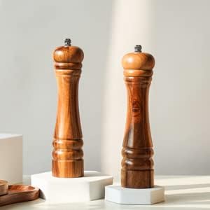 Salz- und Pfeffermühle Set, Gewürzmühlen 2er-Set, Salz und Pfeffer Mühle aus Akazienholz mit Keramik